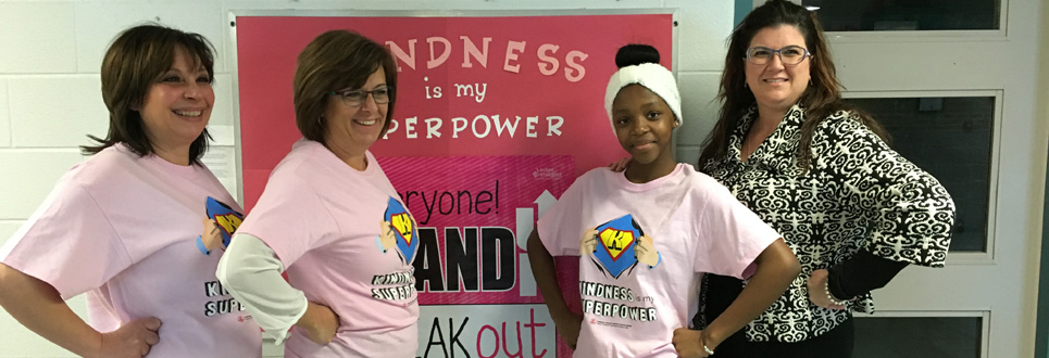 Staff and students wearing Kindness is my Superpower t-shirts.